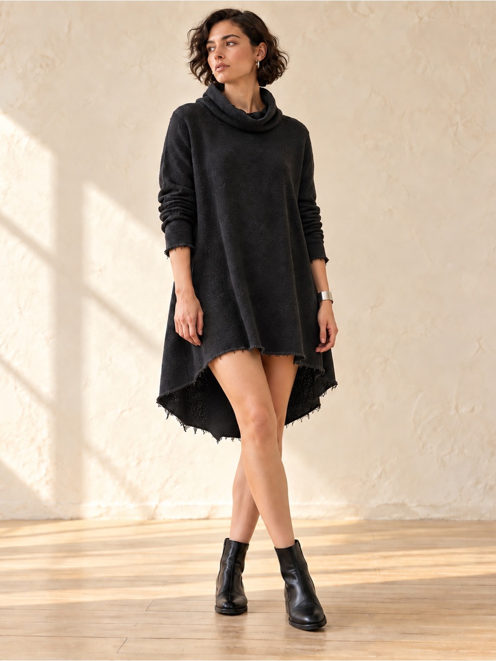 Véronique Miljkovitch Wanda Black High Low Tunic Dress Lagenlook Sz S Oversized